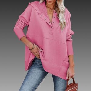 NWT Bubblegum Pink Oversized Snap Front Pullover Hoodie Sz XS
